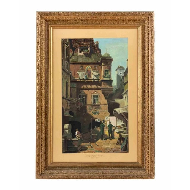 Federico Moja, Glimpse of the City, Lithograph, 19th Century For Sale - Image 5 of 5