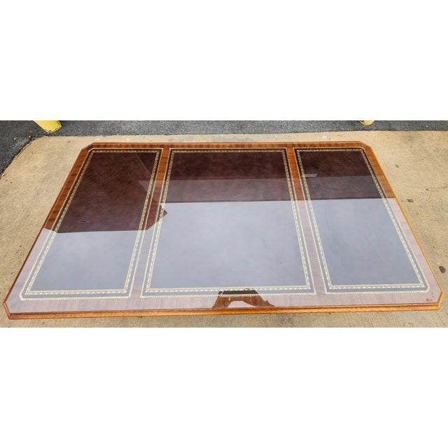 Brown Chippendale-Style Executive Desk With Carved Ball-and-Claw Feet and Glass-Protected Top For Sale - Image 8 of 12