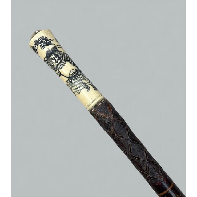 Antique Victorian Vintage Bovine Whale Bone Malacca Wooden Walking Stick Cane For Sale - Image 4 of 10