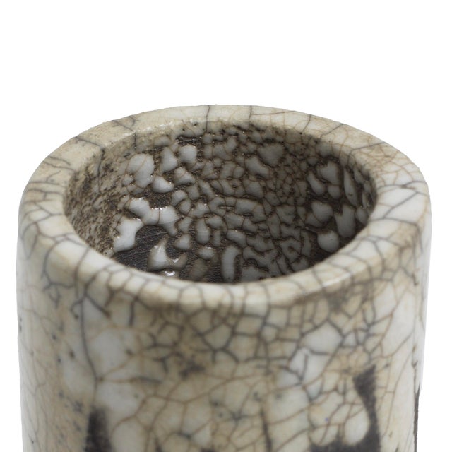 Contemporary Japanese Modern Black White Crackle Raku Ceramic Magma Pen Holder by Laab Milano For Sale - Image 3 of 7