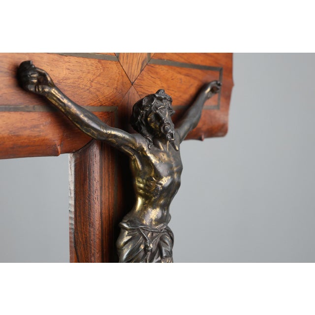 Brown French Oak and Copper Crucifix, 1920 For Sale - Image 8 of 13