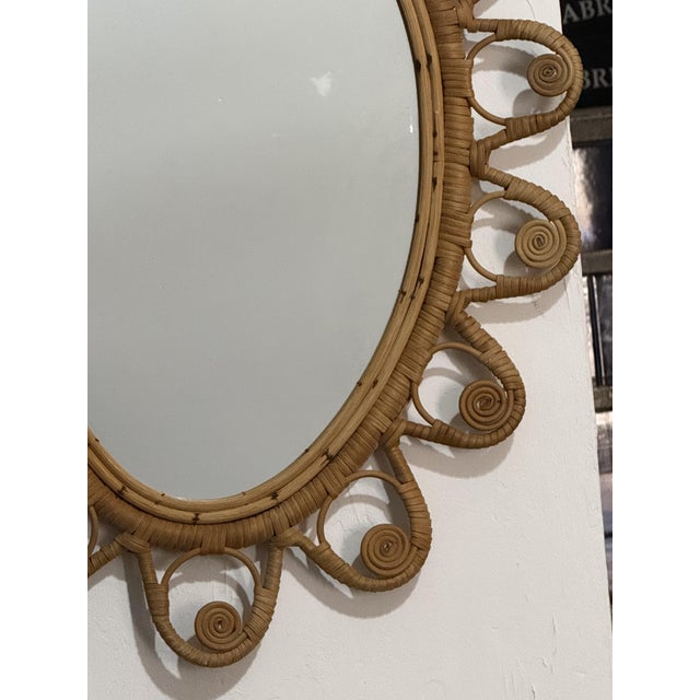Brown Vintage French Oval Rattan Mirror, 1950s For Sale - Image 8 of 10