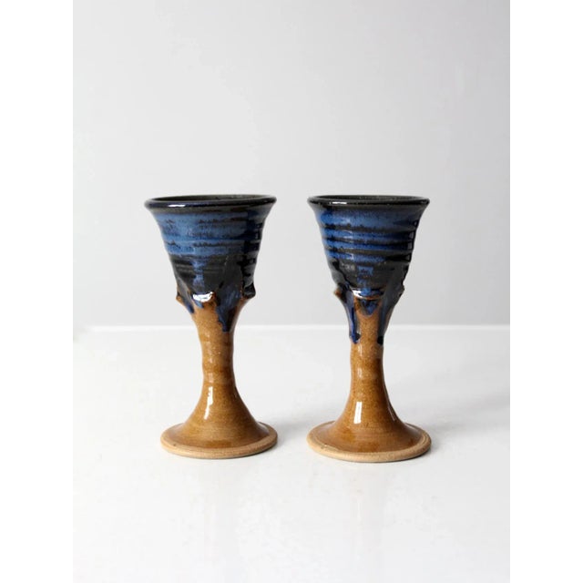 Late 20th Century Vintage Studio Pottery Chalice Pair For Sale - Image 5 of 10