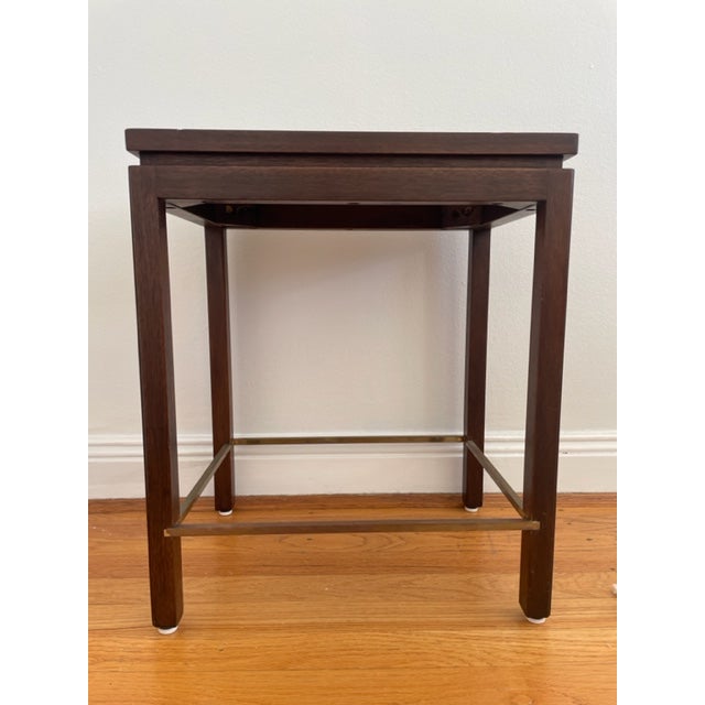 1960s Edward Wormley for Dunbar Walnut Mahogany Side Table with Solid Brass Stretchers For Sale - Image 10 of 10