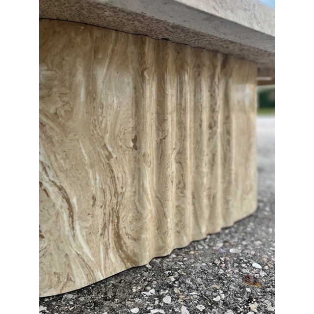 Modern Vintage Modern Stone Coffee Table With Ripple Pedestal Base | Italian Style For Sale - Image 3 of 13