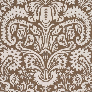 Sample - Schumacher Suffolk Damask Wallcovering In Brown For Sale