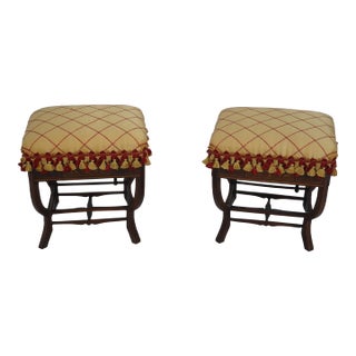 Pair Antique English Inlaid Rosewood Victorian Stools For Sale