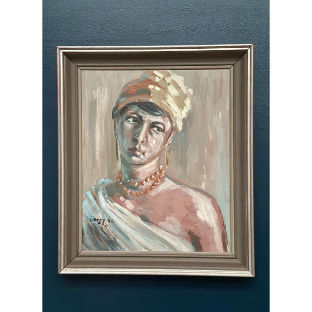Unknown, Portrait of a Woman, 1950s, Oil on Panel, Framed For Sale - Image 9 of 12
