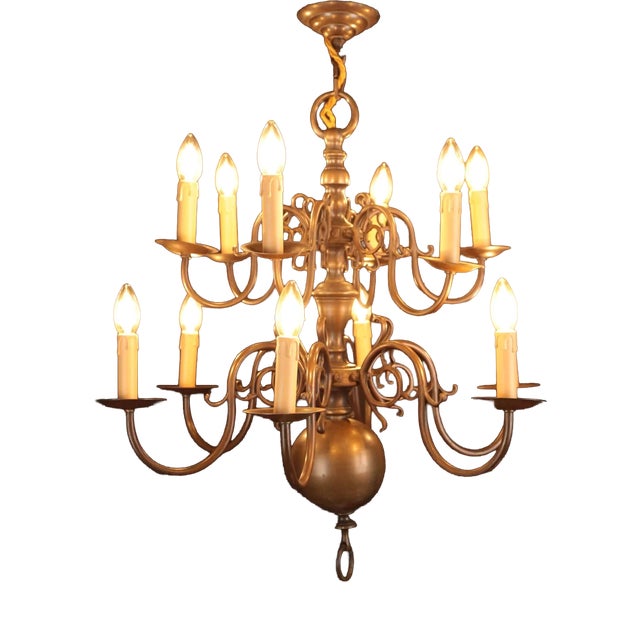 Antique Dutch Bronze Two-tiered Chandelier For Sale