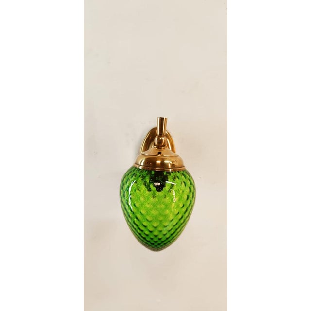 Green Glass & Brass Wall Light For Sale - Image 11 of 18