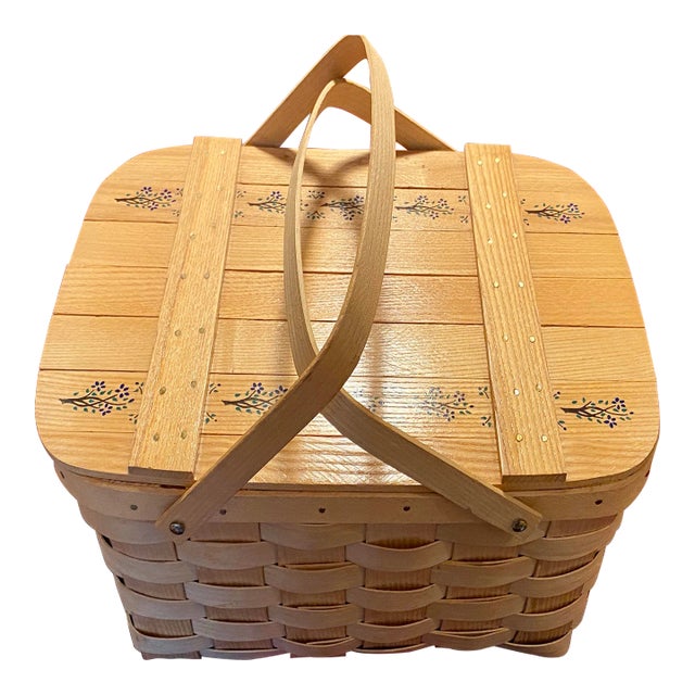 1980s Basketville Putney Vt Hand-Painted Picnic Basket For Sale