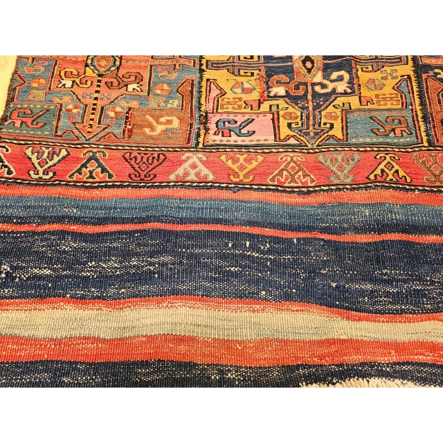 19th Century Caucasian Soumak Rug, Hand-Knotted Wool,Tapestry Tribal Wall Art, 4' x 5' For Sale - Image 14 of 18