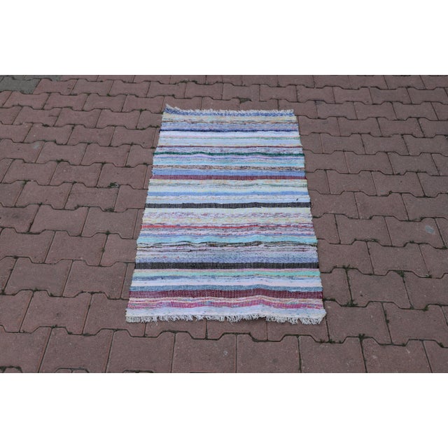 1980s Hand-Knotted Kilim With Stripe Patterns For Sale - Image 10 of 10