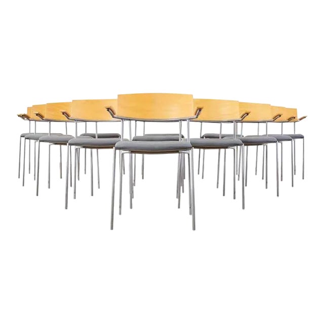 Set of Twelve Swedish Modern Efg Offy Stacking Chairs For Sale