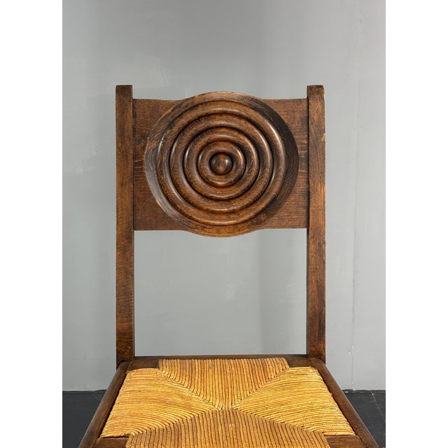 Charles Dudouyt French Farmhouse Turned Wood and Rush Dining Chairs in the style of Charles Dudouyt, 1950s, Set of 6 For Sale - Image 4 of 18