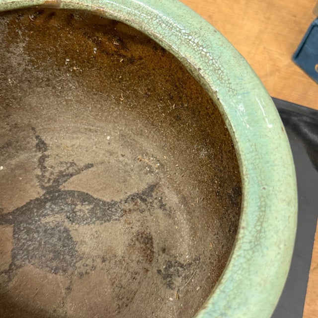 Small Green Rounded Ceramic Garden Planter For Sale In New York - Image 6 of 8