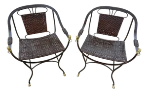Pair Maison Jansen Style Equestrian Curule Chairs with Gilt Horse Heads