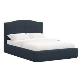 Camille Navy Linen Blend Platform Bed, King For Sale