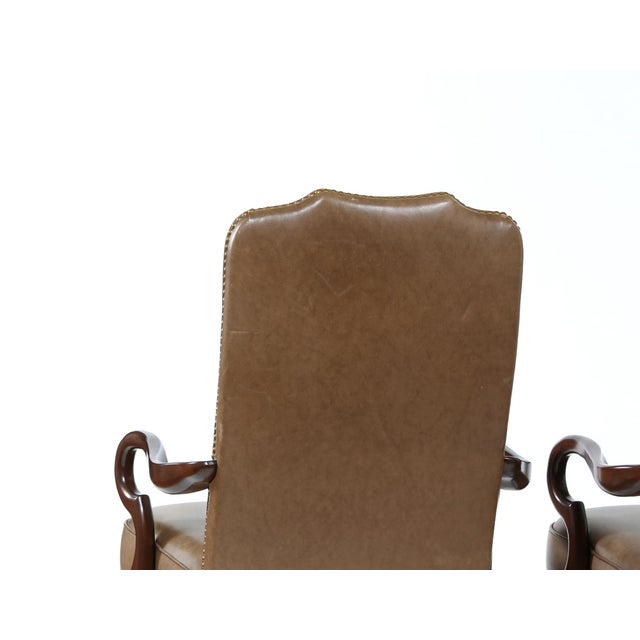 Contemporary Pair of Queen Anne Style Leather Armchairs For Sale - Image 3 of 10