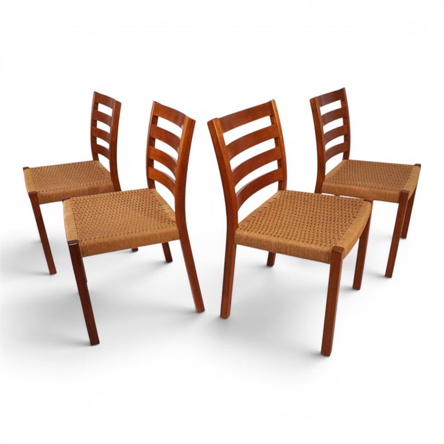 Model 408 Teak Paper Cord Dining Chairs by Niels Otto Møller for J.L. Møllers, 1975, Set of 4 For Sale - Image 15 of 18