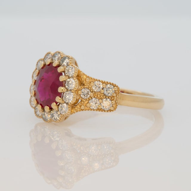 2020s Gia Certified 1.5Ct Burma Ruby Ring With Earth Mined Diamonds Accents: Solid 14k Gold, Size 6.75 For Sale - Image 5 of 8