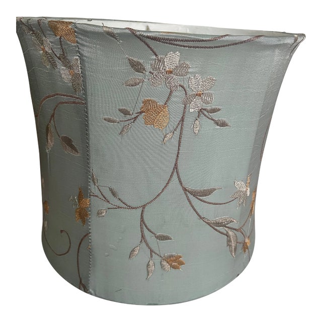 Late 20th Century French Embroidery Floral Leaf Lamp Shade For Sale