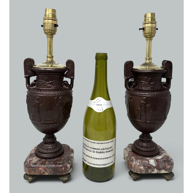 Gold Antique Pair French Bronzed Townley Pair Table Lamps Rouge Marble Grand Tour 19c For Sale - Image 8 of 11