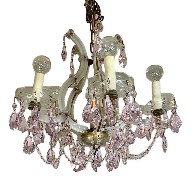 1950s Strass Swarovski Crystal Santa Maria Murano Glass & Brass Pink Chandelier For Sale