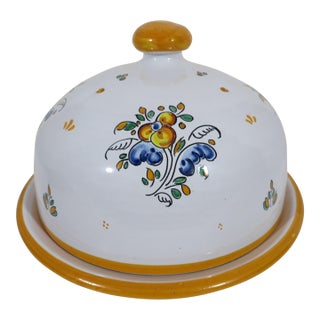 Large Spanish Ceramic Cheese Dome, 2 Pieces For Sale