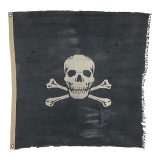 Large Faded Distressed Cotton Flag, Vintage Style Pirate Skull, Jolly Roger For Sale