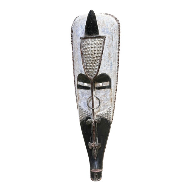 Vintage Large Fang Wooden Elongated Face Mask Gabon Africa 48" H For Sale