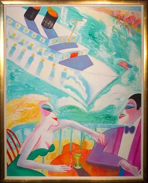 1980s Earl Linderman "Doktor Thrill Cruises on the Princess" Original Painting, Framed