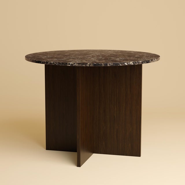 Round Emperador Dark Marble and Smoked Oak Dining Table by Lebanto For Sale - Image 4 of 4