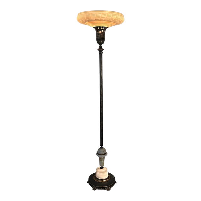 1920s Torchiere Floor Lamp With Smokestand Glass and Nightlight For Sale