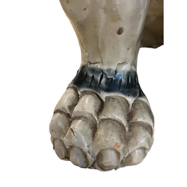 Ceramic Large Mid-Century Chinese Ceramic Foo Dog Guardian Lion Pair — Tortoiseshell Glaze For Sale - Image 7 of 12