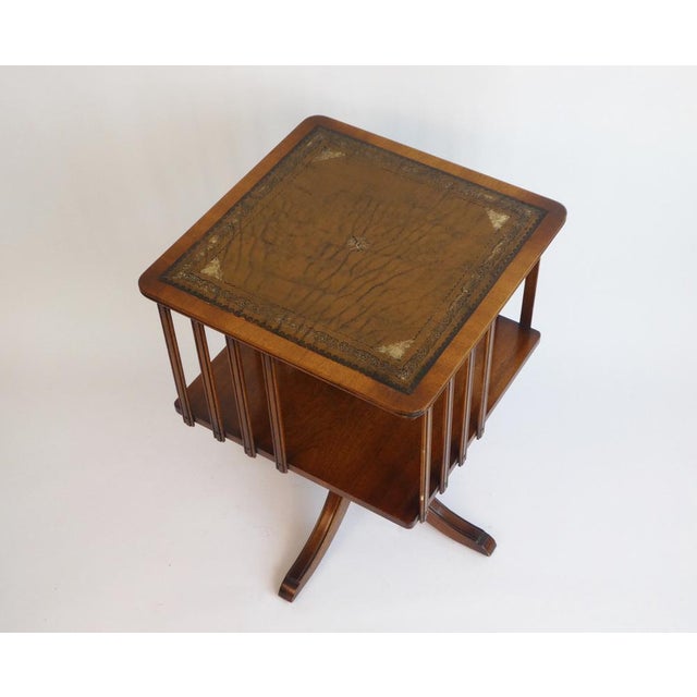 Victorian Revolving Bookcase with Leather, Antique Storage Cabinet For Sale - Image 4 of 10