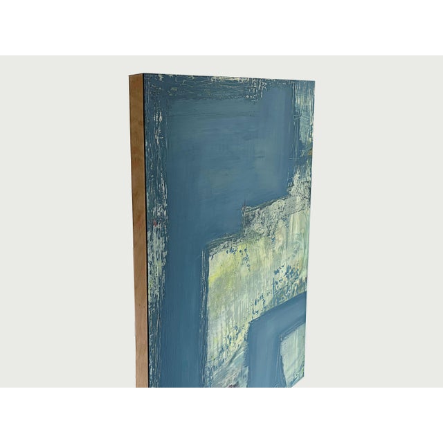 Contemporary "River Moss" Blue & Green Abstract Painting, Large Neutral Contemporary Painting by JTS For Sale - Image 3 of 13