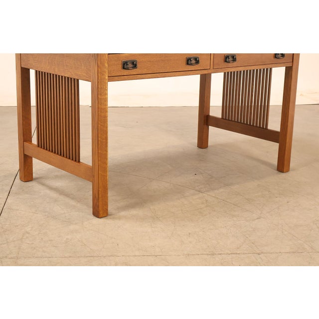 Stickley Mission Collection Oak Spindle Writing Desk For Sale - Image 16 of 18