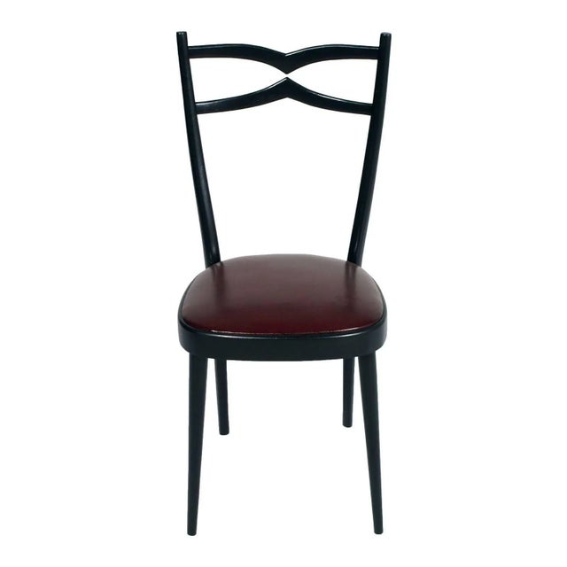 Set of Black Lacquered Walnut & Leatherette Side Chairs, 1940s For Sale - Image 4 of 10