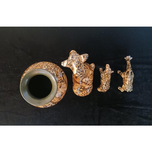 Ceramic ​Vintage La Vie 4-Piece Safari Print Ceramic Ensemble – Vase & Giraffe Trio For Sale - Image 7 of 11