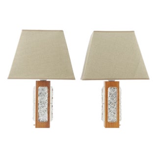Table Lamps in Cast Glass and Teak, Sweden, 1960, Set of 2 For Sale