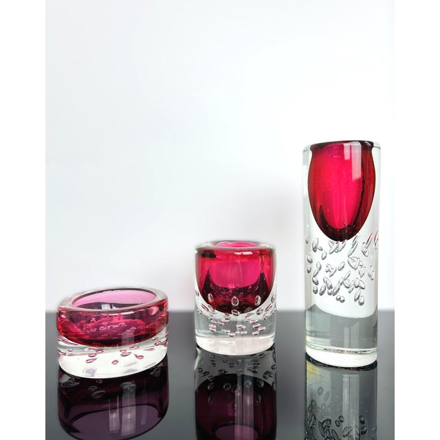 Mid-Century Modern Model 7425 Art Glass Vase and Jardiniere Set by Jaroslav Svoboda for Škrdlovice, Czechoslovakia, 1974, Set of 3 For Sale - Image 3 of 15