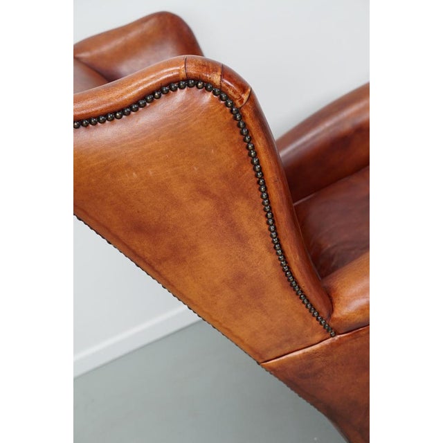 Vintage Dutch Cognac Wingback Leather Club Chair For Sale - Image 5 of 18