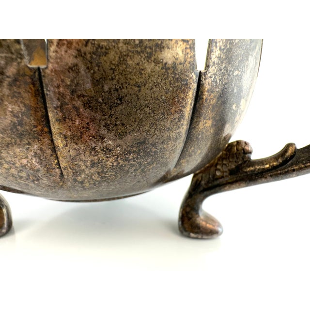 Metal Antique Silver-Plated Lotus Petal Candelabra With Dual Arm Design For Sale - Image 7 of 10