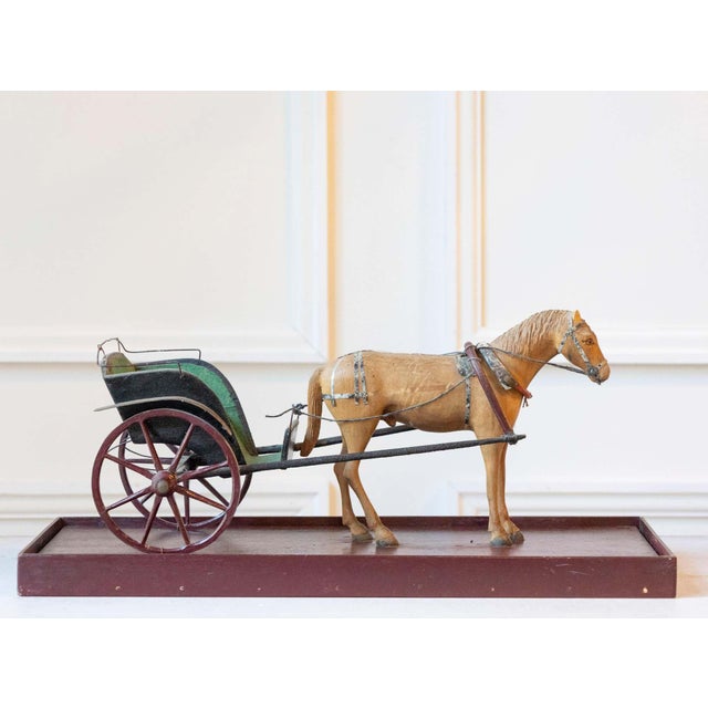 Brown Early 20th-Century Carved Wooden Horse and Carriage Model For Sale - Image 8 of 11