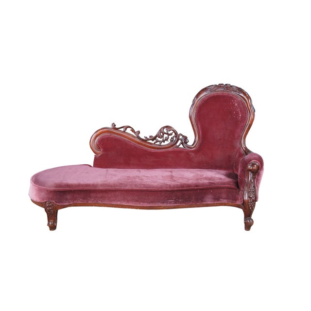 Miniature Victorian-style fainting couch (also referred to as a chaise lounge or méridienne), circa 1970s. Featuring an...