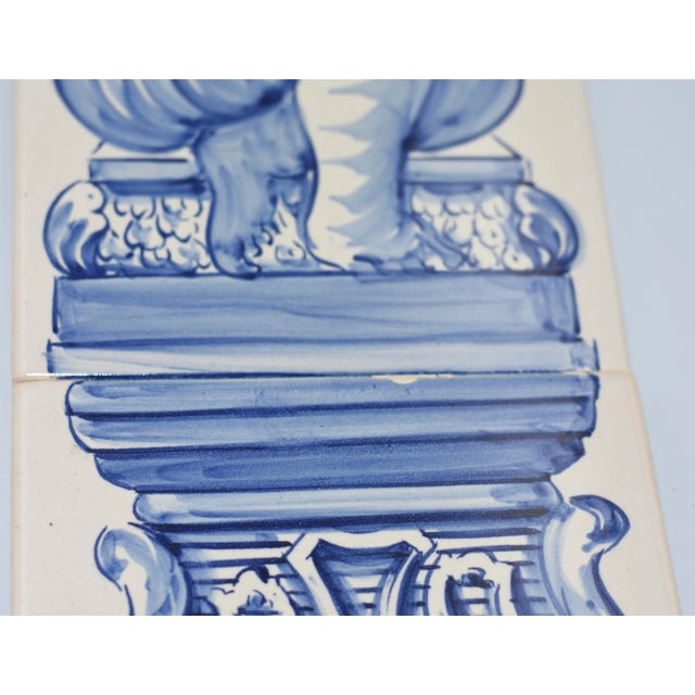 Vintage Hand Painted Portuguese Decor 4-Tile Azulejos "Cherub " Signed Lisboa For Sale In Palm Springs - Image 6 of 9