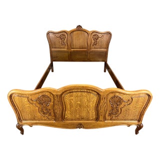 Vintage Louis XV French Double Bed Frame in Oak For Sale