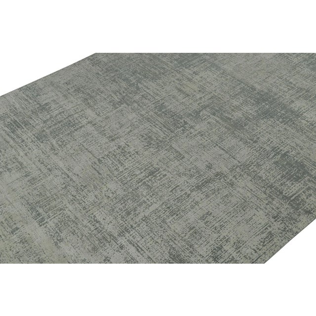 Rug & Kilim Rug & Kilim’s Abstract Rug in Gray and Stone Blue Geometric Pattern, 9′ × 12′ For Sale - Image 4 of 8