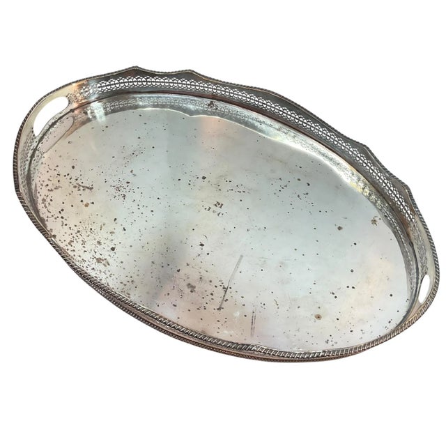 Silver Sheffield English Pireced Silverplate Serving or Gallery Tray For Sale - Image 8 of 17